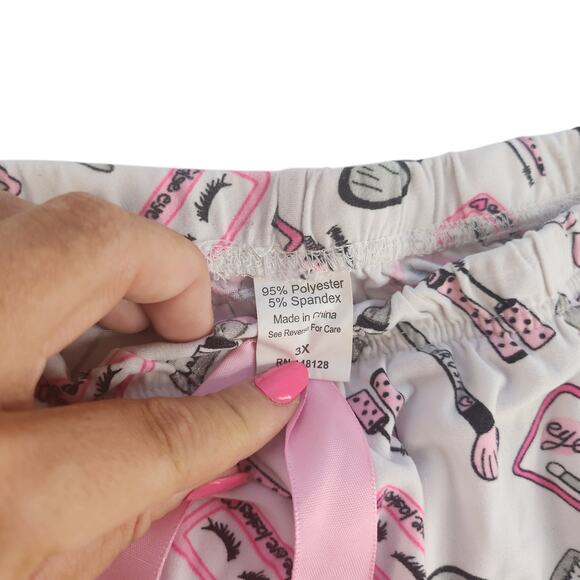 Makeup Pajama Pants Juniors 3X White Pink Nail Polish Lipstick Loungewear Comfy - Picture 12 of 12